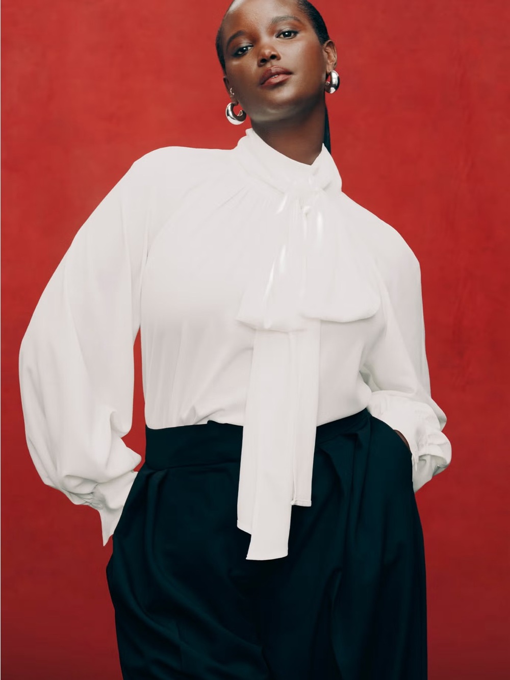 Eloquii Dramatic Neck-Tie Blouse